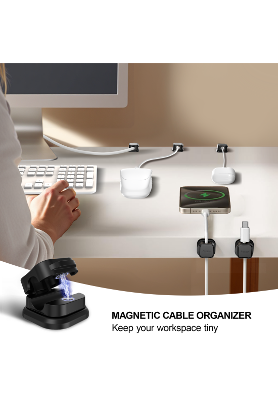 12 Pack Magnetic Cable Clip Organizer Cord Holder, Picozon Adhesive Cable Management, Wire Cable Holder Keeper Organizer-Black