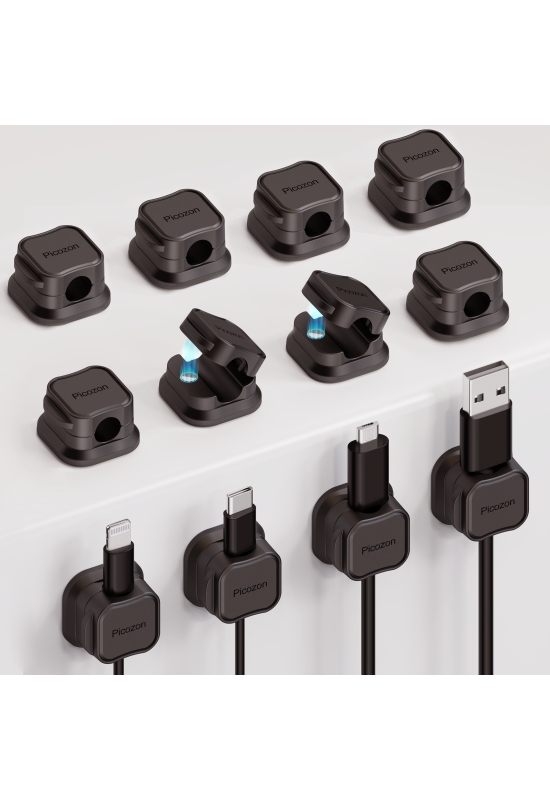 24 Pack Magnetic Cable Clip Organizer Cord Holder, Picozon Adhesive Cable Management, Wire Cable Holder Keeper Organizer-Black