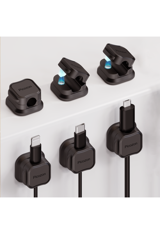 6 Pack Magnetic Cable Clip Organizer Cord Holder, Picozon Adhesive Cable Management, Wire Cable Holder Keeper Organizer-Black