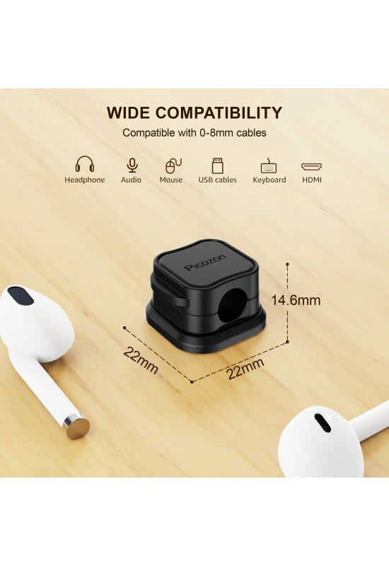 12 Pack Magnetic Cable Clip Organizer Cord Holder, Picozon Adhesive Cable Management, Wire Cable Holder Keeper Organizer-Black