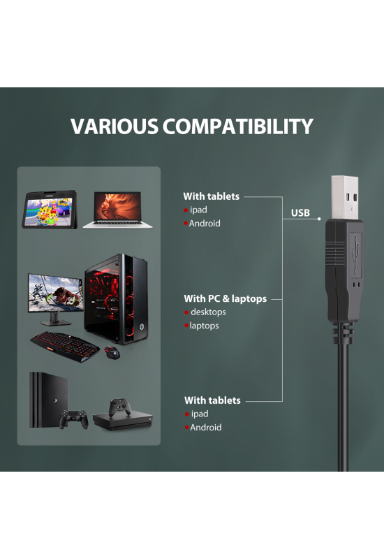 Picozon USB Gaming Headset Headphone with Microphone for PS4, PS5, Playstation Vita, Mac, Laptop, Tablet, Computer etc