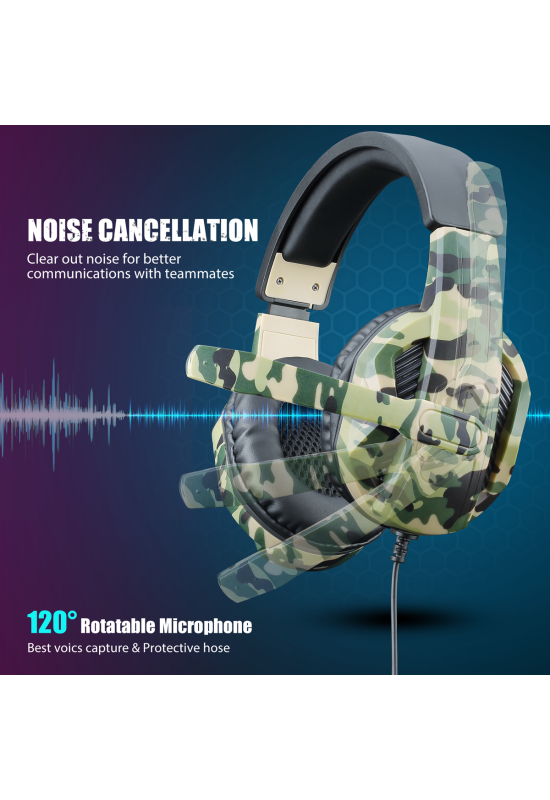 Picozon 3.5mm Gaming Headset Headphone with Microphone for PS4, PS5, Playstation Vita, Mac, Laptop, Tablet, Computer etc - Camouflage