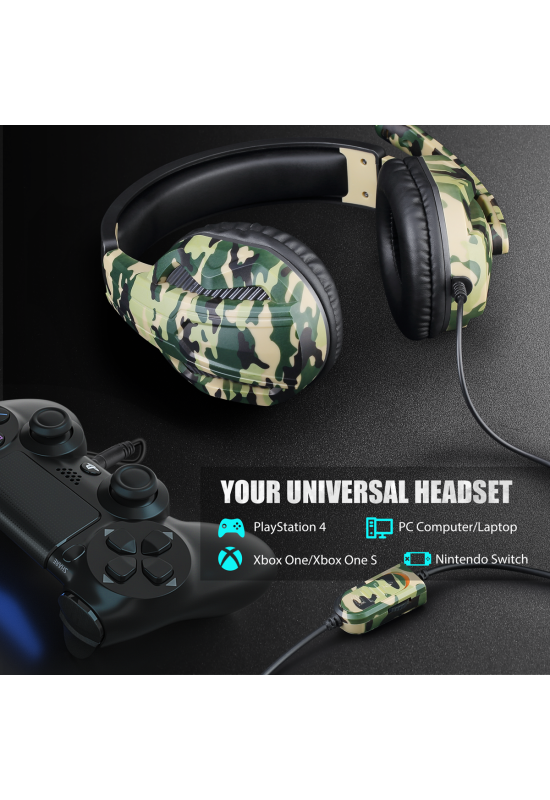 Picozon 3.5mm Gaming Headset Headphone with Microphone for PS4, PS5, Playstation Vita, Mac, Laptop, Tablet, Computer etc - Camouflage