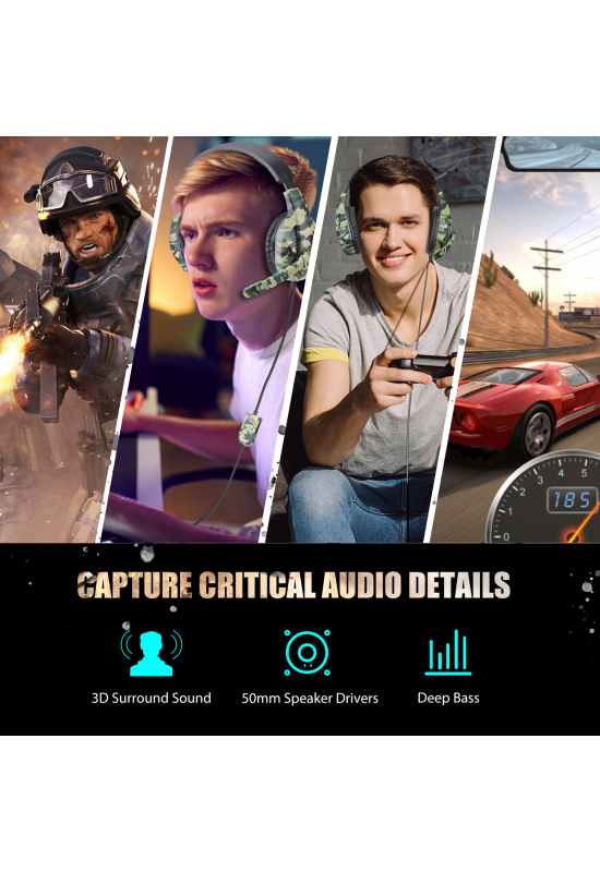 Picozon 3.5mm Gaming Headset Headphone with Microphone for PS4, PS5, Playstation Vita, Mac, Laptop, Tablet, Computer etc - Camouflage