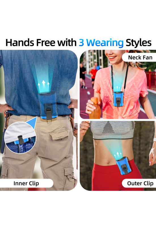 Picozon Portable Smart AI Fan, Rechargeable 4 Speeds Hands-free Wearable Waist Clip Necklace Fan - Blue