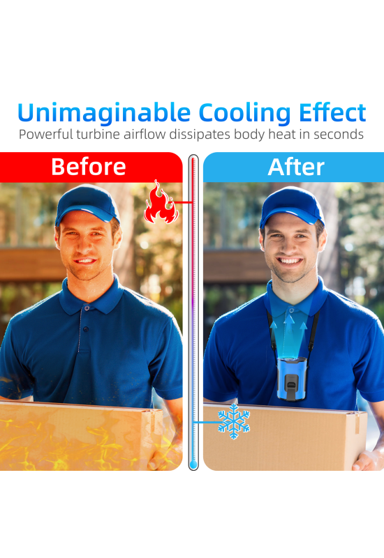 Picozon Portable Smart AI Fan, Rechargeable 4 Speeds Hands-free Wearable Waist Clip Necklace Fan - Blue