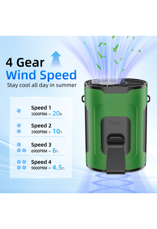 Picozon Portable Smart AI Fan, Rechargeable 4 Speeds Hands-free Wearable Waist Clip Necklace Fan - Green