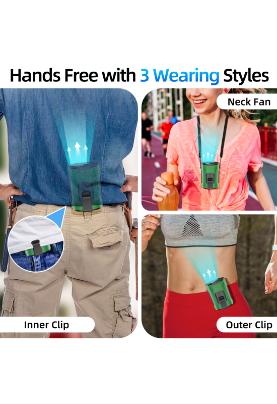 Picozon Portable Smart AI Fan, Rechargeable 4 Speeds Hands-free Wearable Waist Clip Necklace Fan - Green